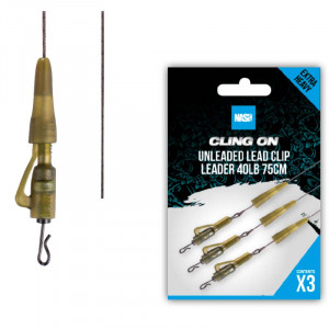 NASH Cling On Unleaded Lead Clip Leader 40lb 75cm 1